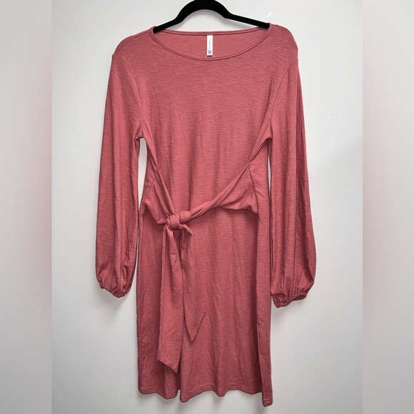 Lionstill Long Lantern Sleeve Crewneck Tie Waist Knit Cocktail Dress Sz.Med - Picture 2 of 5